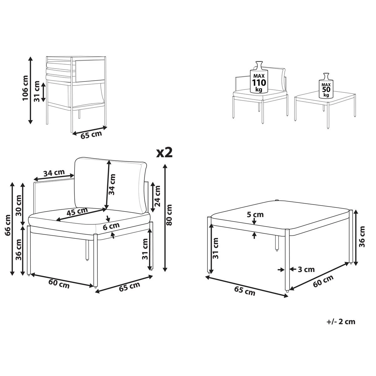 Beliani - TERRACINA - Loungeset Voor 2 - Oranje - Aluminium Beliani - TERRACINA - Loungeset Voor 2 - Oranje - Aluminium -Tuin & Buiten 10442228