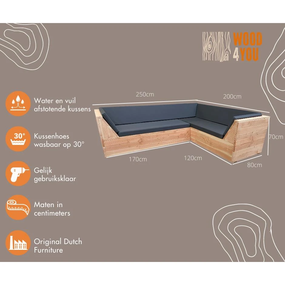Wood4you - Loungeset 6 Douglashout 200x250 Cm - Incl Strakke Kussens Wood4you - Loungeset 6 Douglashout 200x250 Cm - Incl Strakke Kussens -Tuin & Buiten 10579230