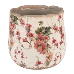 Clayre & Eef Bloempot Ø 18x16 Cm Roze Beige Keramiek Bloemen Bloempot