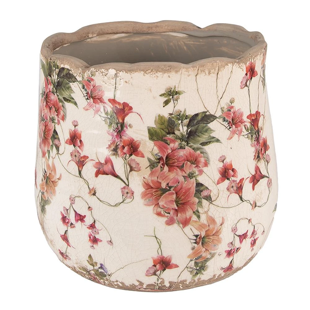 Clayre & Eef Bloempot Ø 18x16 Cm Roze Beige Keramiek Bloemen Bloempot Clayre & Eef Bloempot Ø 18x16 Cm Roze Beige Keramiek Bloemen Bloempot -Tuin & Buiten 10721961