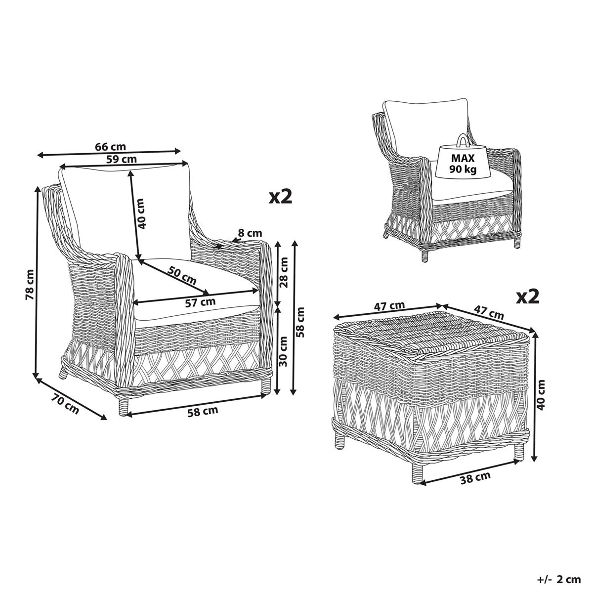 Beliani - RIBOLLA - Tuinstoel Set Van 2 - Natuurlijk - Rotan Beliani - RIBOLLA - Tuinstoel Set Van 2 - Natuurlijk - Rotan -Tuin & Buiten 10793085