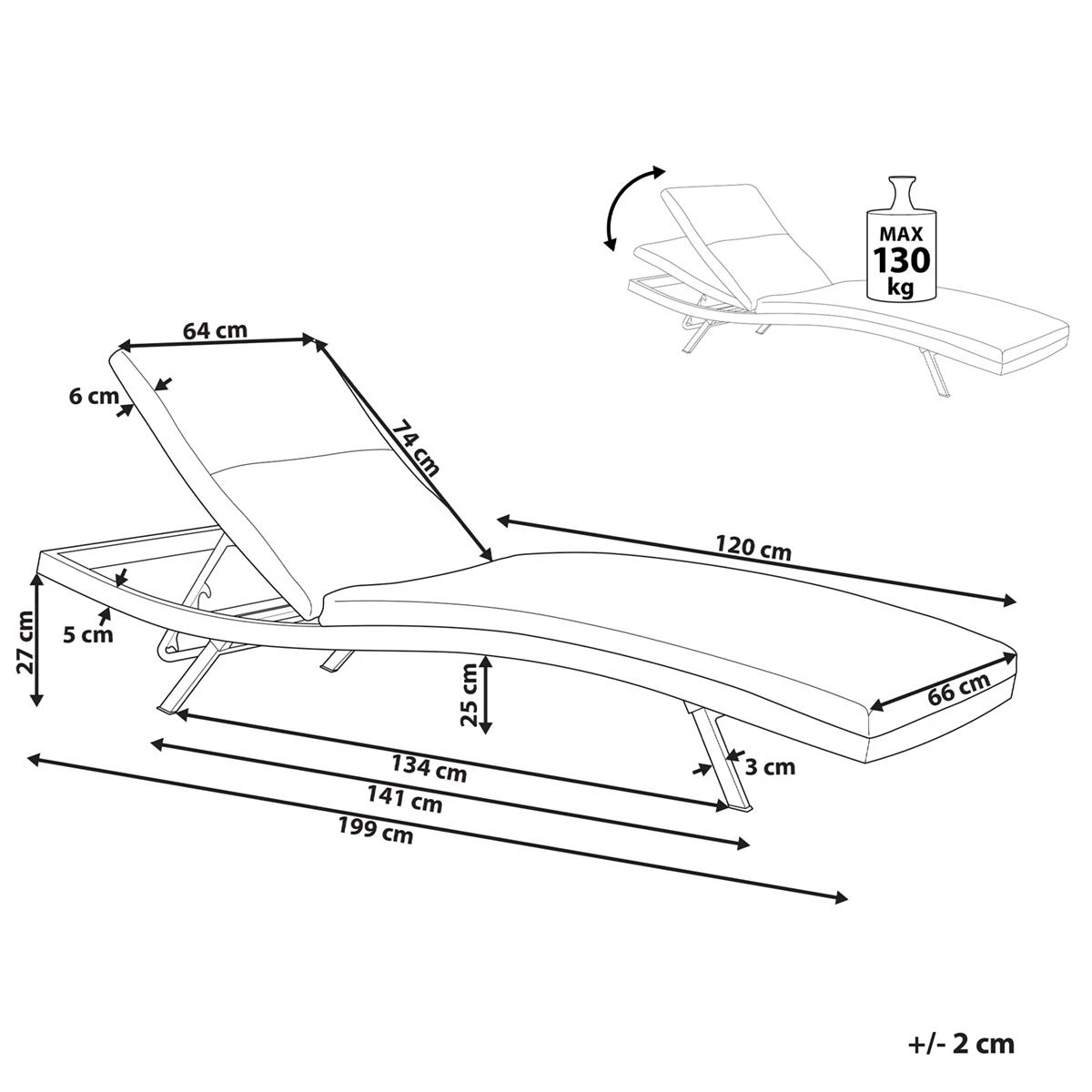 Beliani - AMELIA - Ligstoel - Donkergrijs - Textiel Beliani - AMELIA - Ligstoel - Donkergrijs - Textiel -Tuin & Buiten 10819860