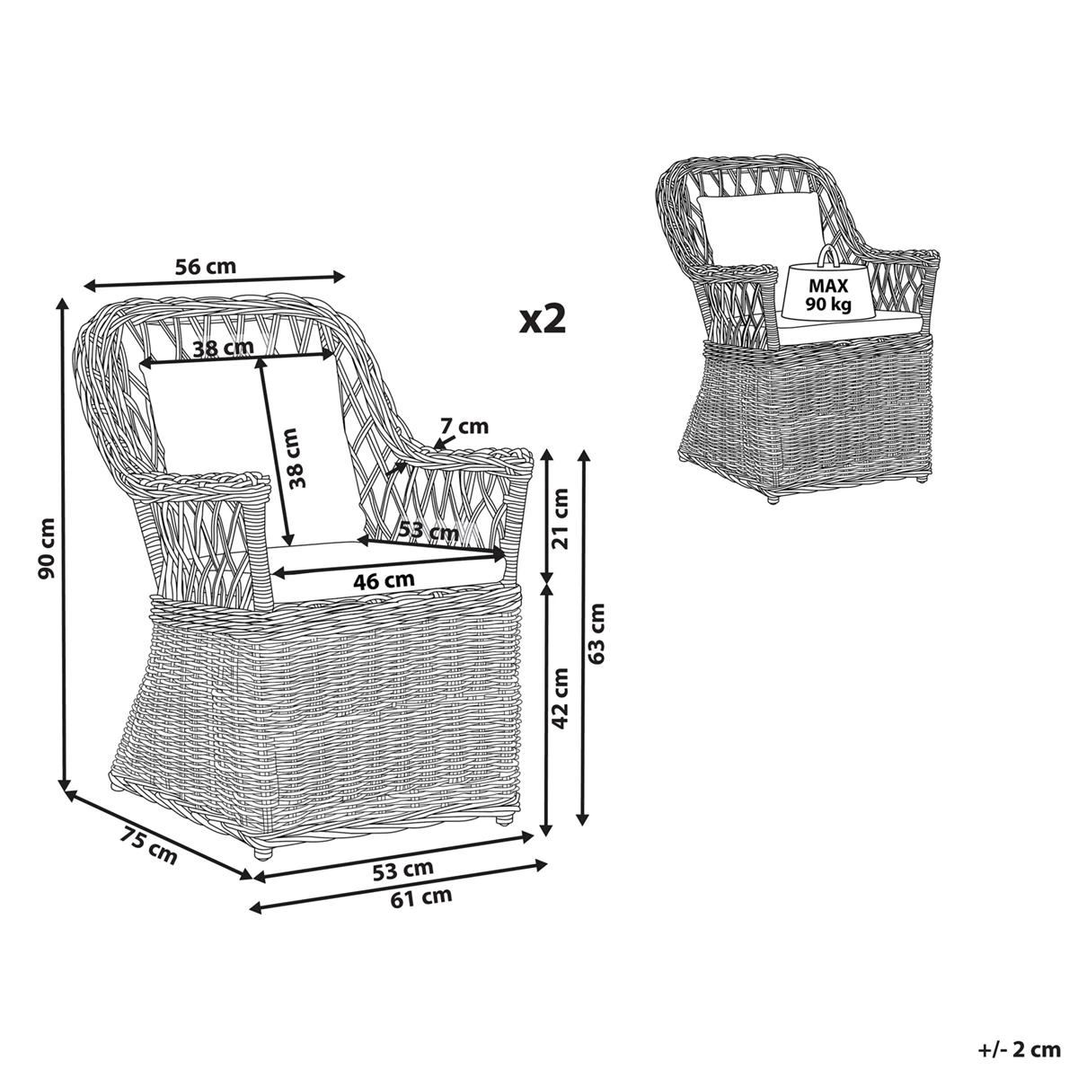 Beliani - MAROS - Tuinstoel Set Van 2 - Natuurlijk - Rotan Beliani - MAROS - Tuinstoel Set Van 2 - Natuurlijk - Rotan -Tuin & Buiten 9436199