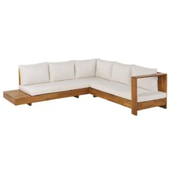 Beliani-MARETTIMO-Loungeset Voor 5-Lichte Houtkleur|Creme-Acaciahout 2 Beliani-MARETTIMO-Loungeset Voor 5-Lichte Houtkleur|Creme-Acaciahout -Tuin & Buiten 9441046