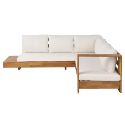 Beliani-MARETTIMO-Loungeset Voor 5-Lichte Houtkleur|Creme-Acaciahout