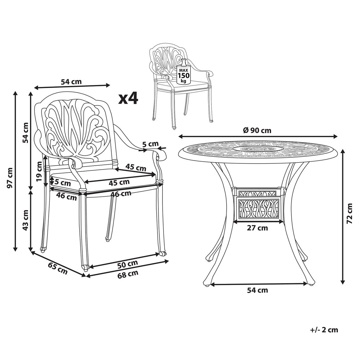 Beliani - ANCONA - Tuinset Voor 4 - Zwart - Aluminium Beliani - ANCONA - Tuinset Voor 4 - Zwart - Aluminium -Tuin & Buiten 9445430