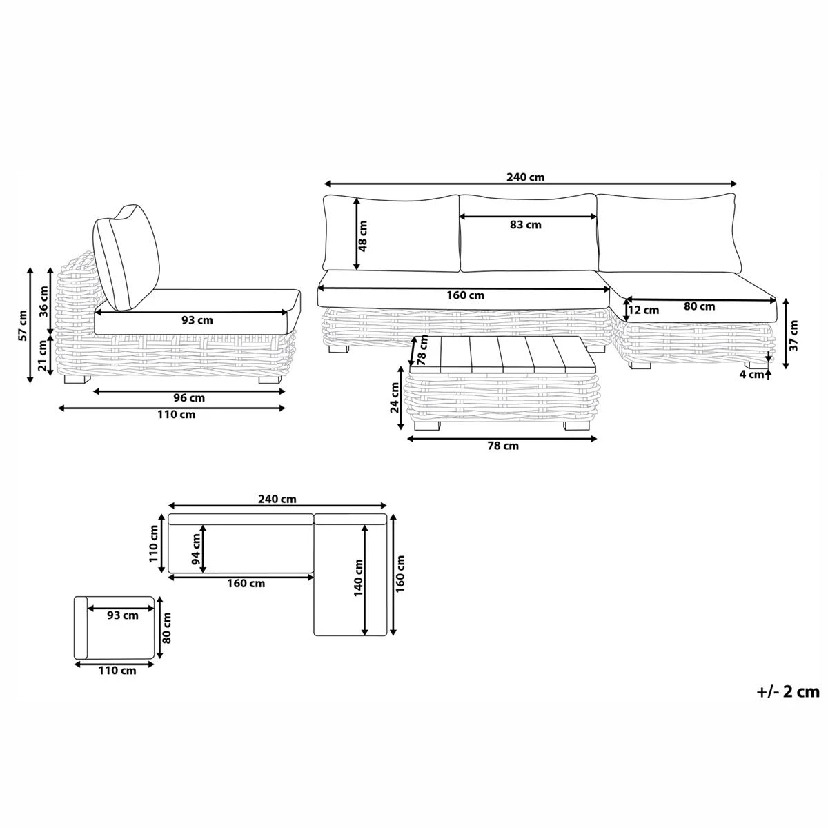 Beliani - VARALLO - Loungeset Voor 4 - Natuurlijk - Rotan Beliani - VARALLO - Loungeset Voor 4 - Natuurlijk - Rotan -Tuin & Buiten 9445846