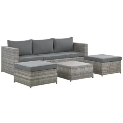 Beliani - SABBIA - Loungeset 5-zits Hoek Rechts - Grijs - PE Rotan -Tuin & Buiten 9448561