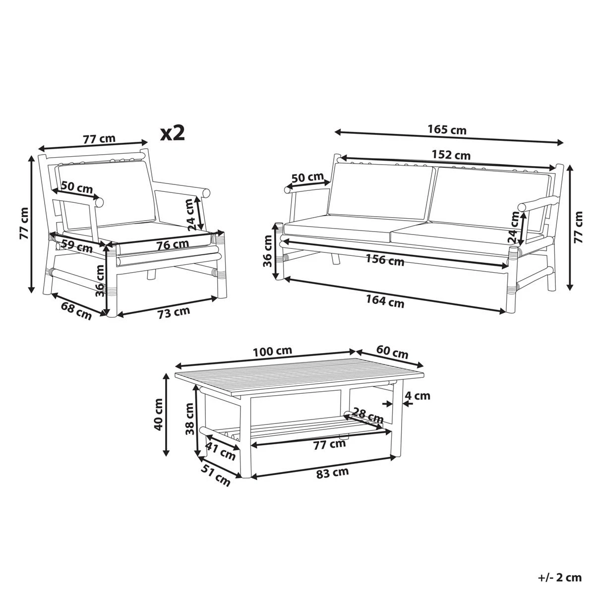 Beliani - RICCIONE - Loungeset Voor 4 - Lichte Houtkleur - Bamboehout Beliani - RICCIONE - Loungeset Voor 4 - Lichte Houtkleur - Bamboehout -Tuin & Buiten 9450254