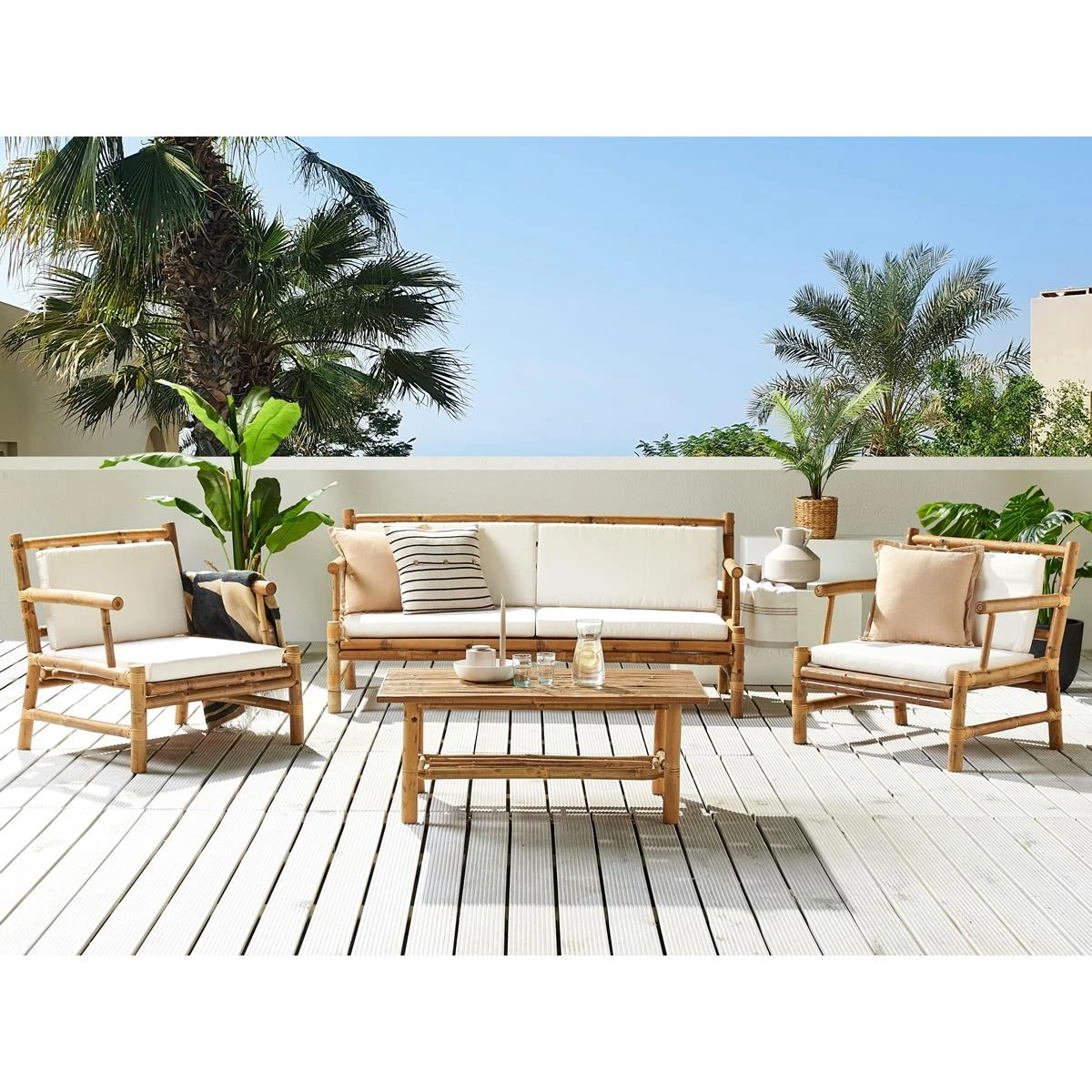 Beliani - RICCIONE - Loungeset Voor 4 - Lichte Houtkleur - Bamboehout Beliani - RICCIONE - Loungeset Voor 4 - Lichte Houtkleur - Bamboehout -Tuin & Buiten 9451650