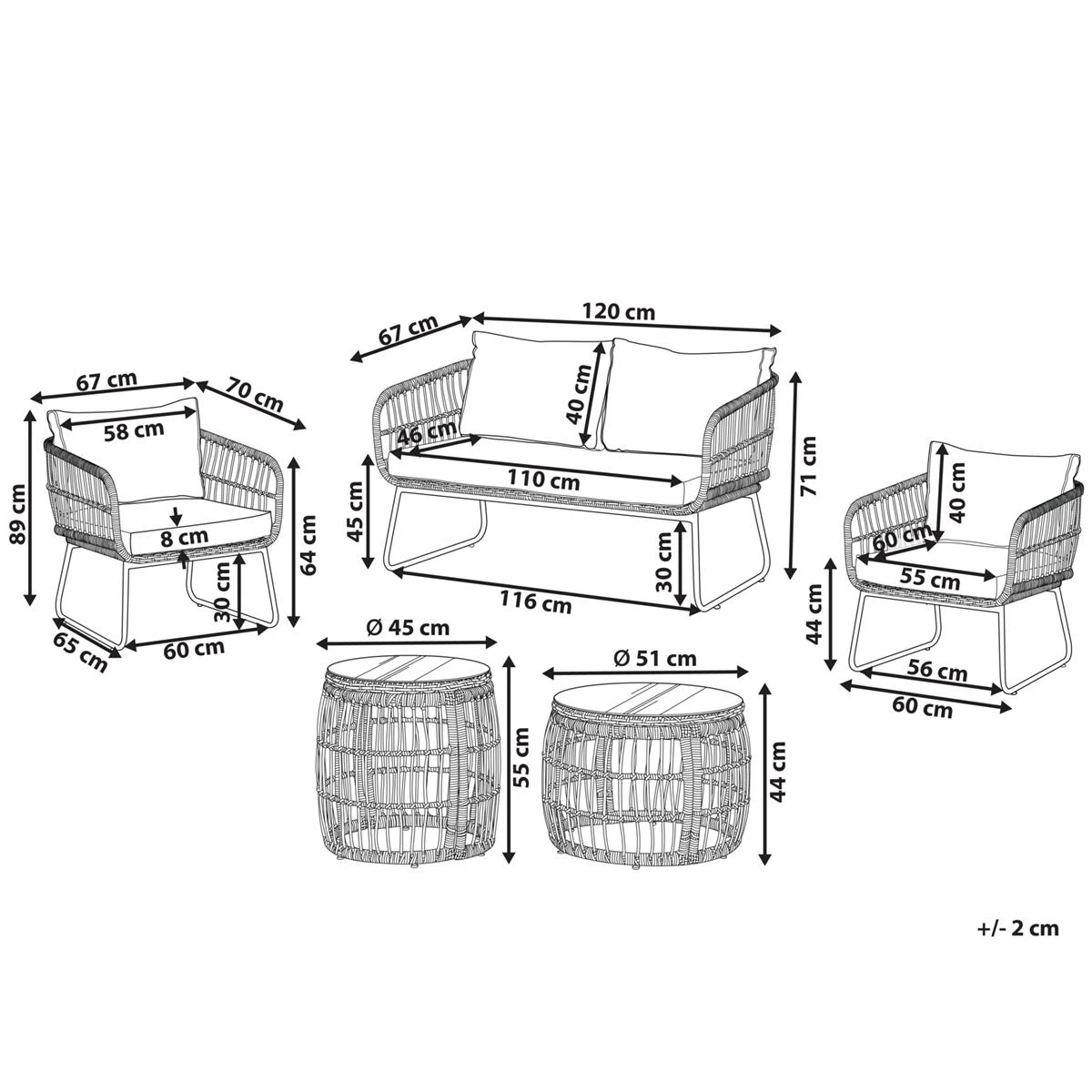 Beliani - RAVELLO - Loungeset Voor 4 - Natuurlijk - PE Rotan Beliani - RAVELLO - Loungeset Voor 4 - Natuurlijk - PE Rotan -Tuin & Buiten 9451698