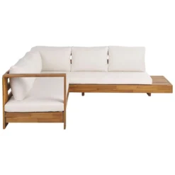Beliani-MARETTIMO-Loungeset Voor 5-Lichte Houtkleur|Creme-Acaciahout 3 Beliani-MARETTIMO-Loungeset Voor 5-Lichte Houtkleur|Creme-Acaciahout -Tuin & Buiten 9455316