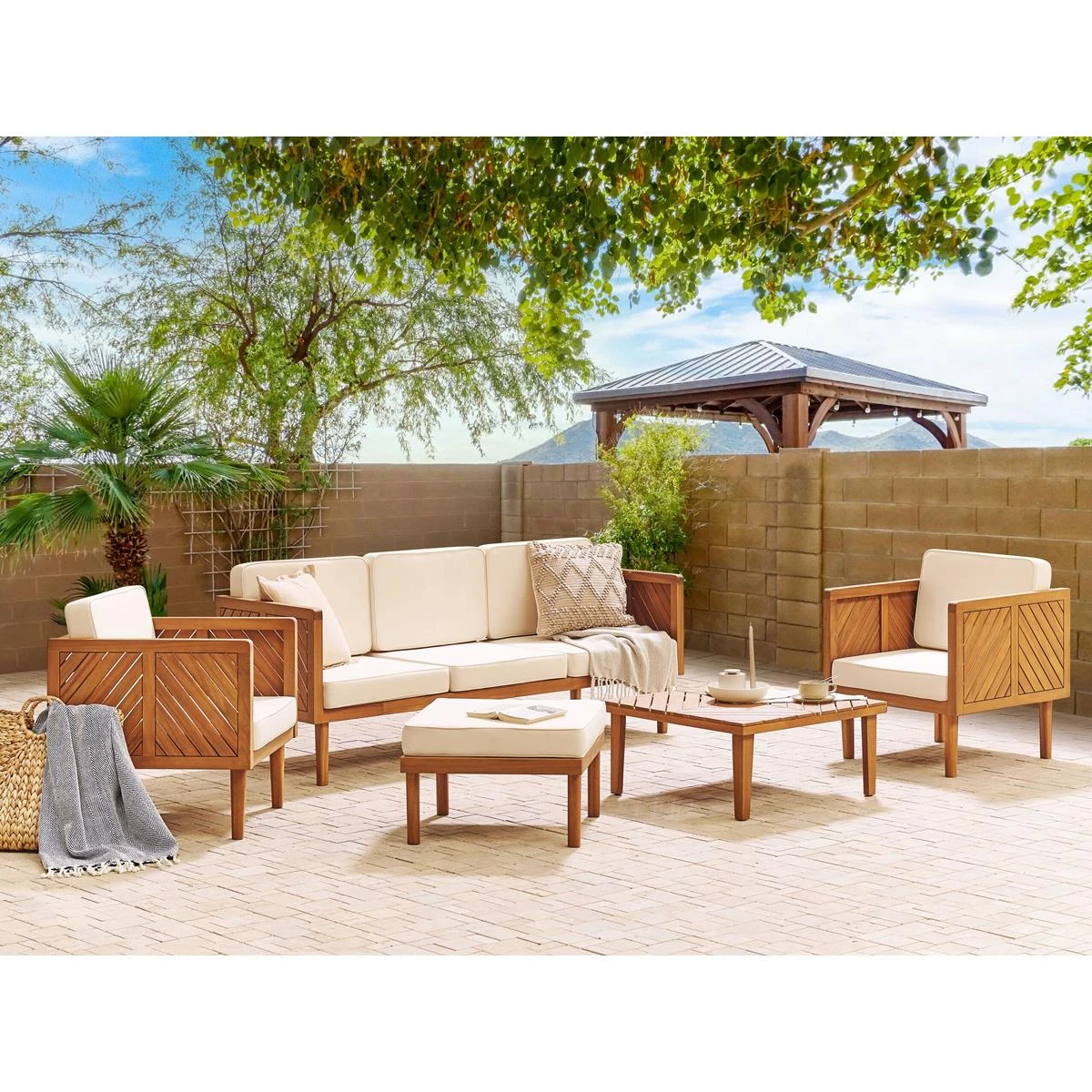 Beliani-BARATTI-Loungeset Voor 5-Lichte Houtkleur|Wit-Acaciahout Beliani-BARATTI-Loungeset Voor 5-Lichte Houtkleur|Wit-Acaciahout -Tuin & Buiten 9527978