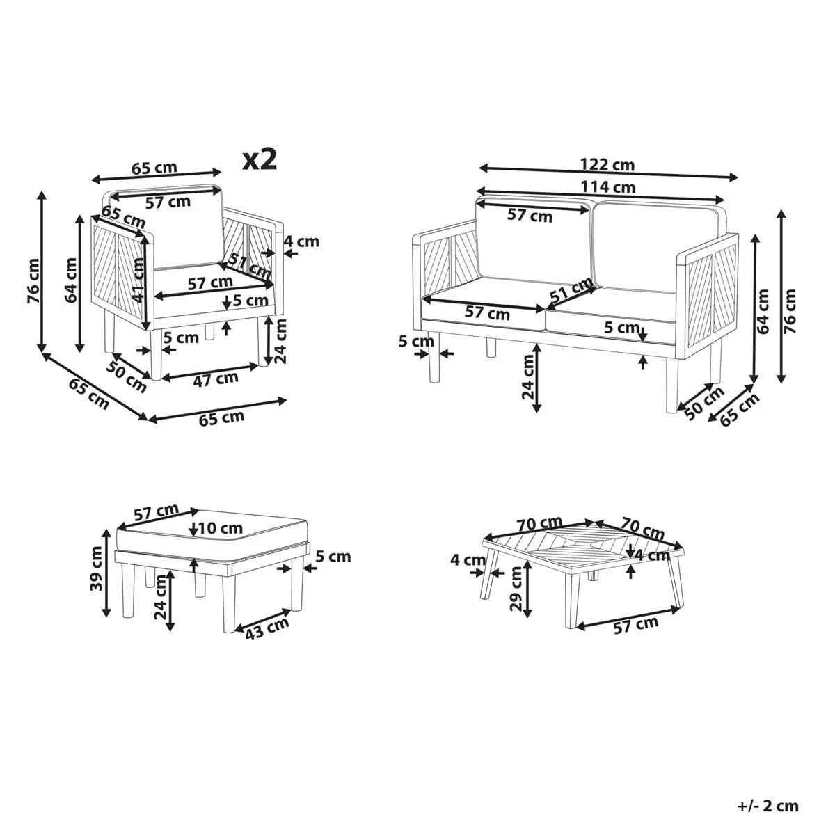 Beliani - BARATTI - Loungeset Voor 4 - Lichte Houtkleur - Acaciahout Beliani - BARATTI - Loungeset Voor 4 - Lichte Houtkleur - Acaciahout -Tuin & Buiten 9528001